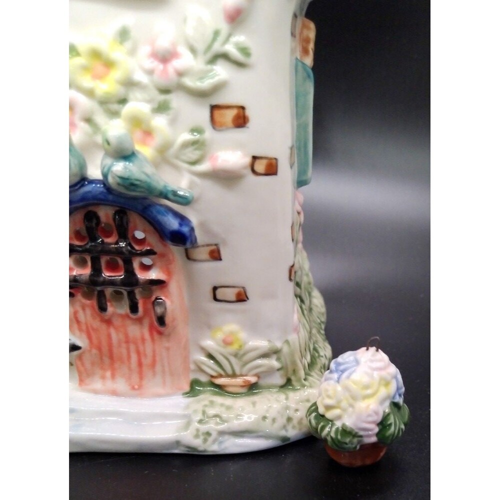 Happy Cottage/House/Bird Flowers Lighted Lamp Lantern Floral - Picture 2 of 7